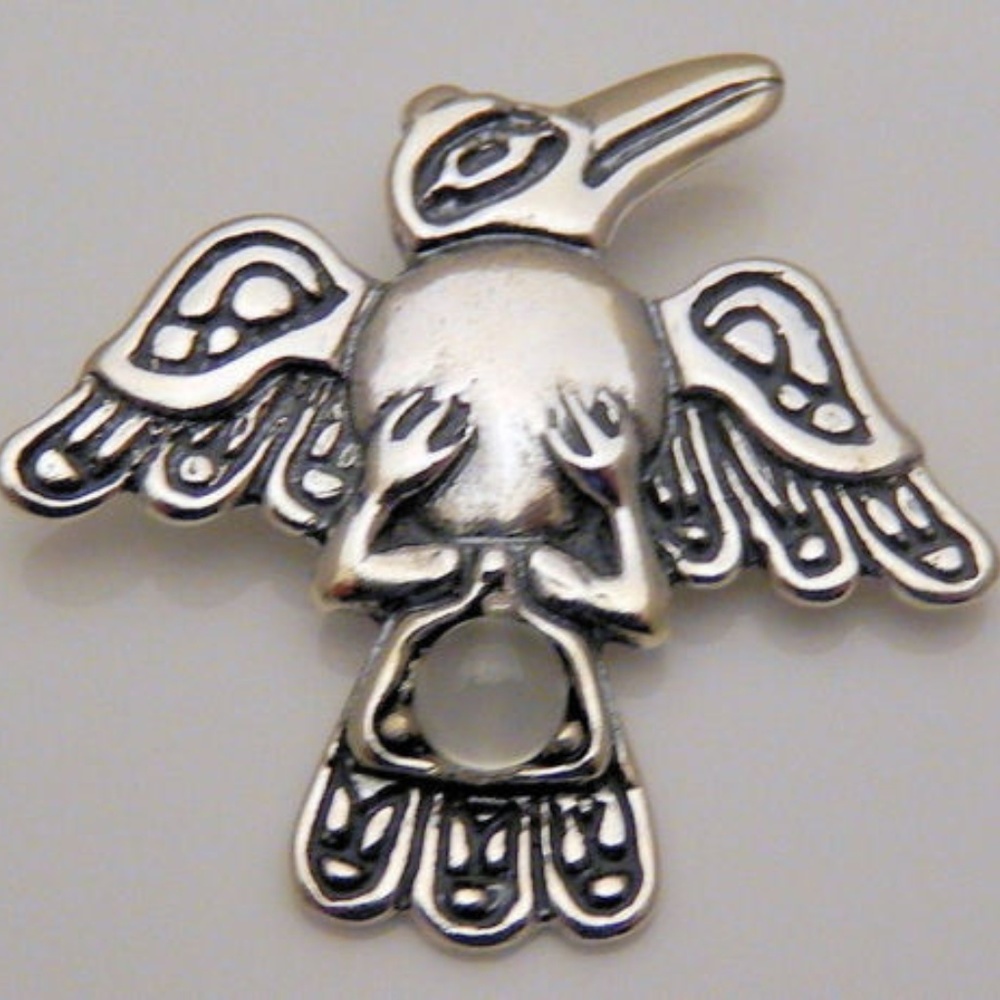 Raven Crow Pendant .925 Sterling Silver w/ genuine Moonstone gem Made in USA - Picture 3 of 8